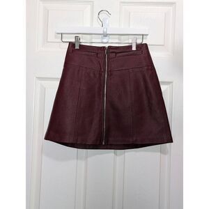 Bershka burgundy zippered leather skirt size xs